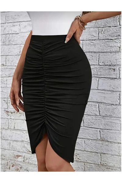 MAROVOAY Lycra Pencil Skirt with Gathered Front