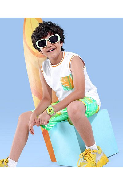 Ollington St. OLLINGTON ST. 100% Cotton Knit Sleeveless T-Shirt & Short Set with Tropical Theme – Multicolor