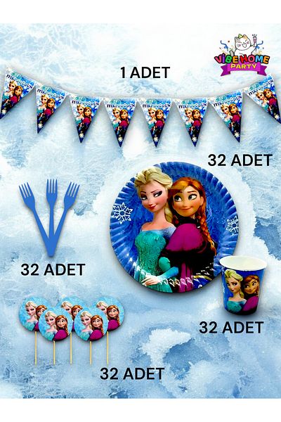 VibeHome Frozen Themed Eco Set for 32 - Birthday Party and Fun Events