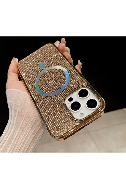 Sphone İPhone 16 Pro Max Kılıf Pırlanta Elmas Taşlı Glitter Kaplama Magsafe Parlak Işıltılı Parıltı Colorfu