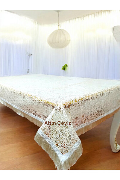 Altın Çeyiz Tekstil Püsküllü İthal Pvc Muşamba -Çizgili Desenli Silinebilir M...