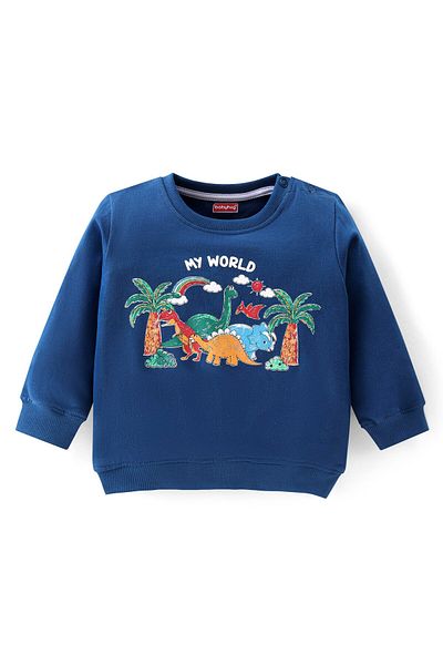 Babyhug Cotton Knit Full Sleeves T-Shirt & Lounge Pant Set Dino Print - Blue & Yellow