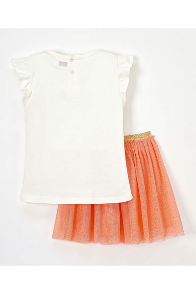 Babyhug 100% Cotton Half Sleeves Top & Skirt Set Floral Print- Peach