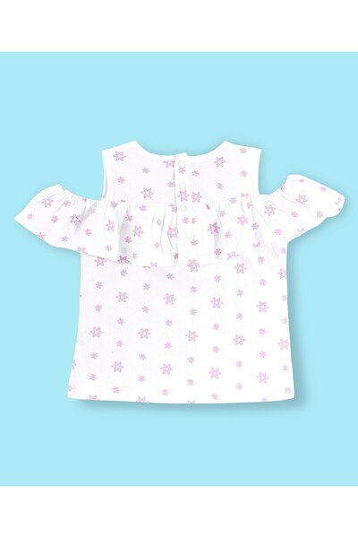 Babyhug Cold Shoulder Floral Print Top With Mesh Skirt - Lilac & White
