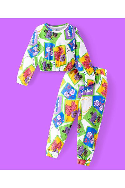Ollington St. Ollington St. Cotton Knit Full Sleeves Floral Printed Sweatshirt & Joggers Co-Ord Set - Multicolor
