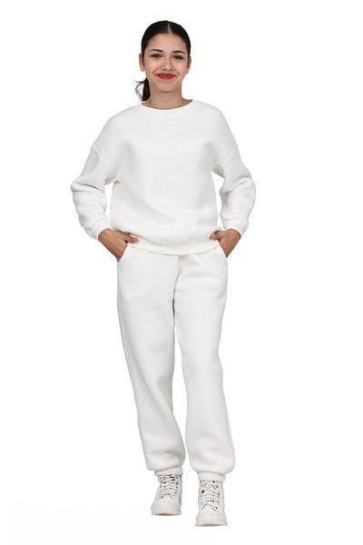 ERDEM KIDS Girl-Boy Children's 3-Thread Rubberized Cotton Basic Crew Neck Tracksuit Set