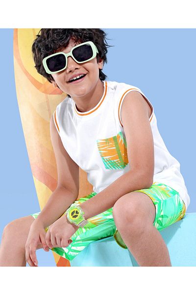 Ollington St. OLLINGTON ST. 100% Cotton Knit Sleeveless T-Shirt & Short Set with Tropical Theme – Multicolor