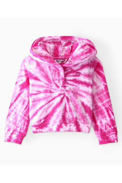 Ollington St. Ollington St. 100% Cotton Knit Full Sleeves Dyed Hooded Top & Jogger Pants/Co-ord Set-White & Pink