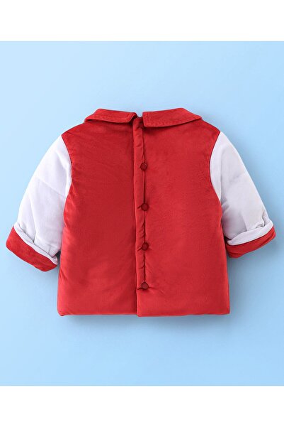 Babyhug 100% Cotton Knit Full Sleeves Winter Wear Suit with Teddy & Elephant Embroidery -Red & White