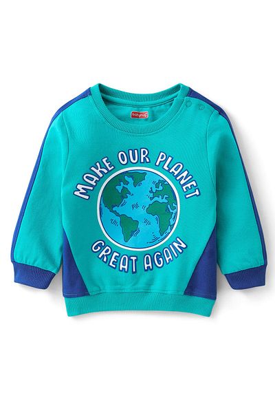 Babyhug 100% Cotton Knit Full Sleeves T-Shirt & Joggers With Earth Print - Blue & Green