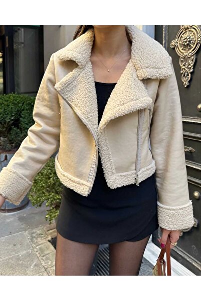 MODA DURAĞI Φαρδύ γιακά με φερμουάρ Flotter Δερμάτινο βελούδινο γιακά Μαλακό Premium Δερμάτινο μπουφάν