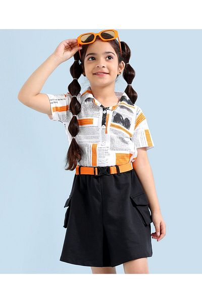 Ollington St. Ollington St. 100% Cotton Knit Short Sleeves Shirt & Skirt Set Text Print - White & Black