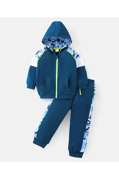 Babyhug 100% Cotton Hoodie With Joggers Set - Blue