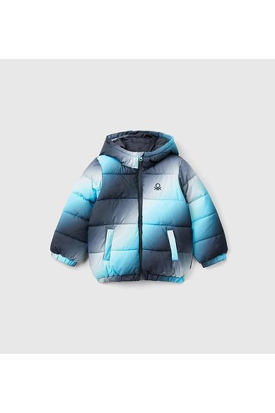 United Colors of Benetton Boy's Blue Mix Left Chest Logo Embroidered All Shadow Effect Pufa Mon