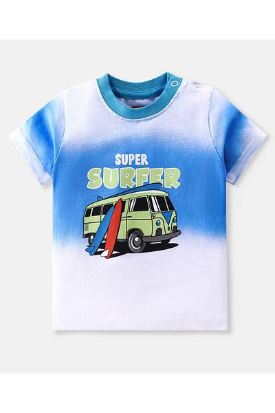 Babyhug 100% Cotton Single Jersey Knit Half Sleeves T-Shirt & Shorts Set Surfboard  - White & Green
