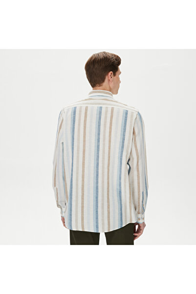 Nautica Erkek Mavi Classic Fit Uzun Kollu Çizgili Gömlek