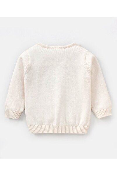 Babyoye 100% Cotton Full Sleeves Sweater With Floral Embroidery - Off White