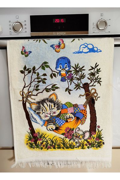 denizli hatırası Cat Printed Towel 40X60 cm Kitchen Towel |   Drying Cloth |   Hand and Face Towel