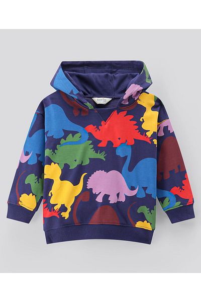 Bonfino 100% Cotton French Terry Full Sleeves Dino Printed Hoodie and Jogger Set - Black