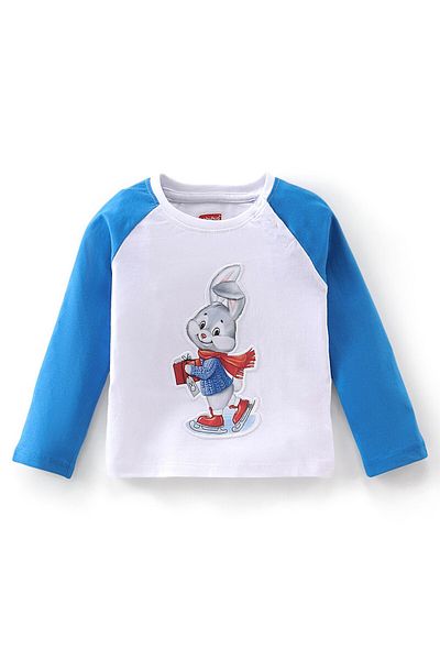 Babyhug Cotton Single Jersey Full Sleeves T-Shirt and Lounge Pant Set Bunny Print - Blue