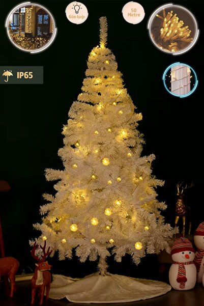 Mashotrend IP65 Dış Mekan Led - Gün Işığı Led - Beyaz Kablo Su Geçirmez 50 Metre Dekor Led Yılbaşı Süsleme