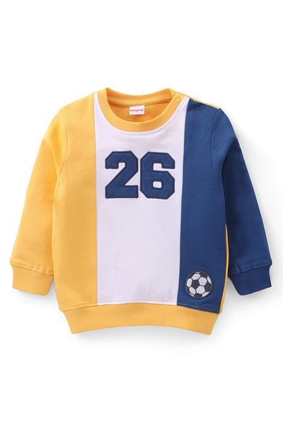 Babyhug 100% Cotton Knit Full Sleeves Color Block T-Shirt & Lounge Pant - Navy Blue & Yellow