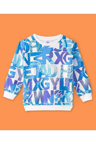Ollington St. Ollington St.-100% Cotton Knit Full Sleeves Text Printed Sweatshirt & Jogger Pants Set-Blue & White