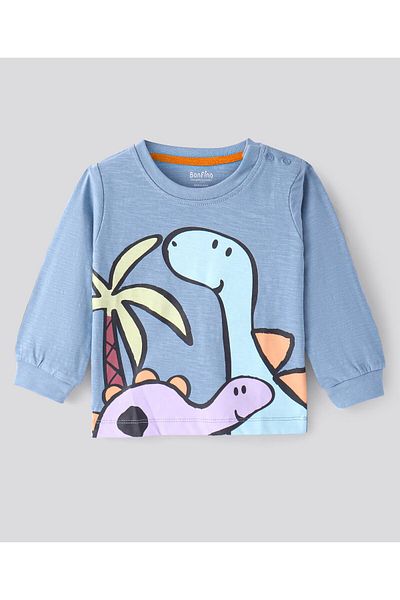 Bonfino 100% Cotton Knit Full Sleeves Co-ords/ Pyjama Set with Dino Print - Blue