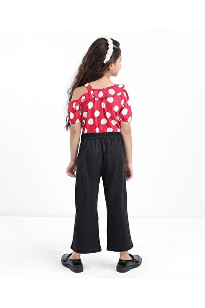Ollington St. Ollington St. One Shoulder Top and Culottes Set with Polka Print - Red & Black