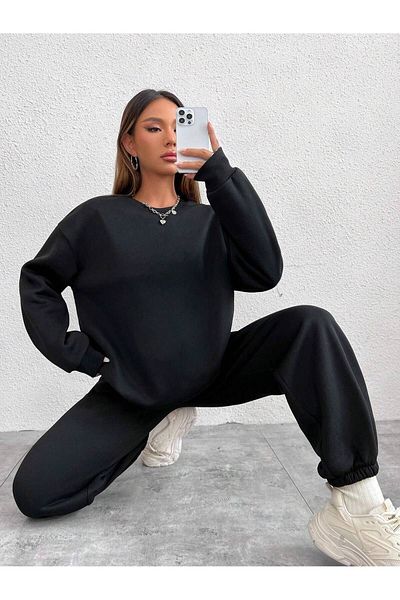 MODARİCH Μαύρο φούτερ και φούτερ Jogger - Crew λαιμόκοψη, χωρίς σχέδιο