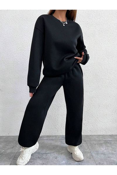 MODARİCH Μαύρο φούτερ και φούτερ Jogger - Crew λαιμόκοψη, χωρίς σχέδιο