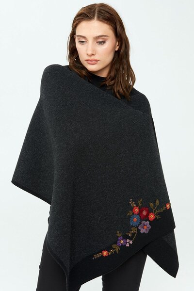 Desen Triko Tricotaj de damă cu broderie florală șal A.green