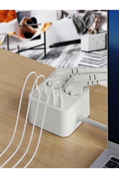 ÇELİKWORK 3680W Akım Korumalı 2'li Priz 2 USB, 2 Type-C, 1.4m Kablo, 3.4A Çıkış, Askı Aparatlı Uzatma Kablosu