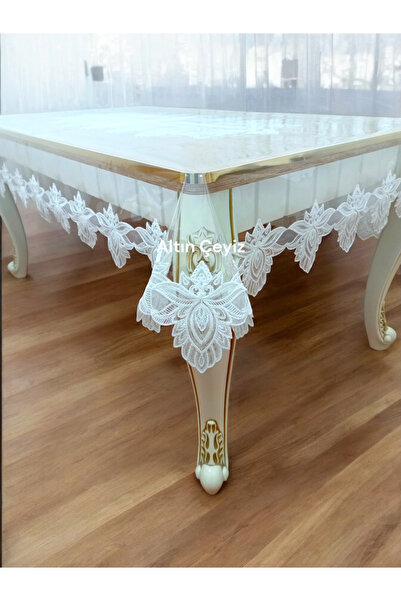Altın Çeyiz Tekstil Şeffaf Runner'lı Fransız Güpürlü Günlük & Çeyizlik Masa Örtüsü