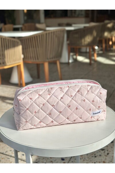 Batekso Geantă de călătorie pentru coafuri cu model de pene roz pudră - mărim...