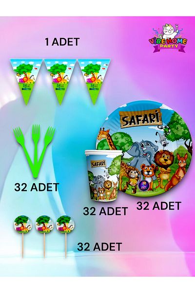 VibeHome Safari Themed Eco Set for 32 - Birthday Party and Fun Events