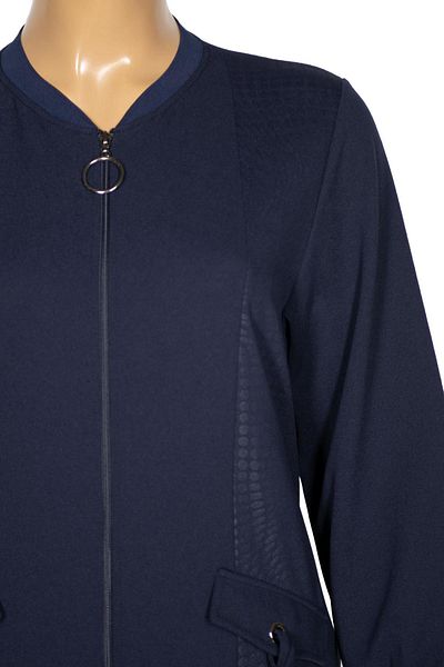 Elele Women's Azel Plus Size Crepe Side Pocket Sports Navy Blue Cap Jacket