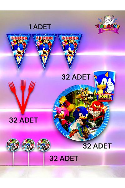 VibeHome 32-Person Sonic Themed Eco Set - Birthday Party and Fun Events