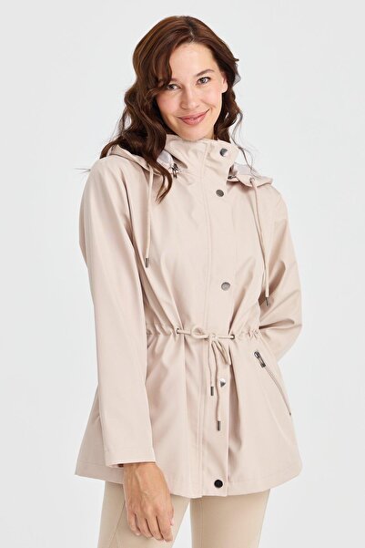 Desen Triko 23407 DESEN TFS KAPŞONLU KISA KADIN TRENÇ