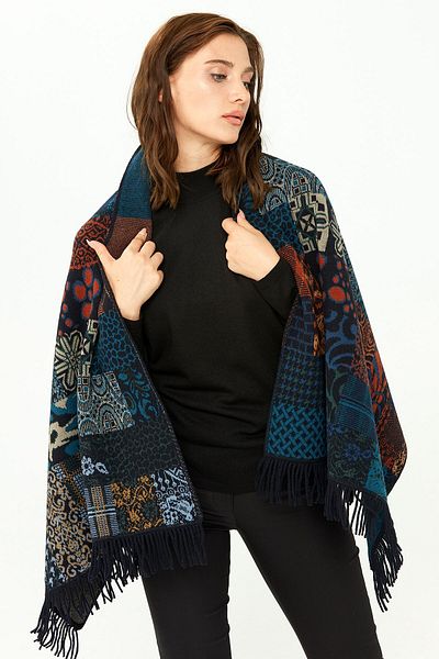 Desen Triko Şal de damă cu model patruzeci de patch-uri bleumarin închis