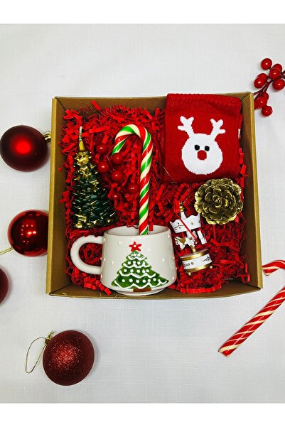 hasır bohem Yılbaşı hediye kutusu,yılbaşı hediye sepeti,(kupa, çorap,  mum ,atlı karınca,baston şeker