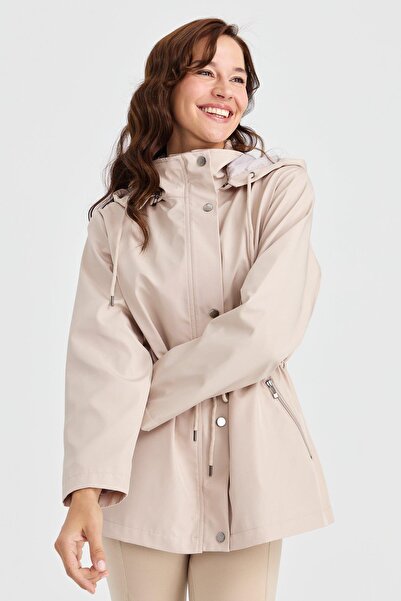 Desen Triko 23407 DESEN TFS KAPŞONLU KISA KADIN TRENÇ