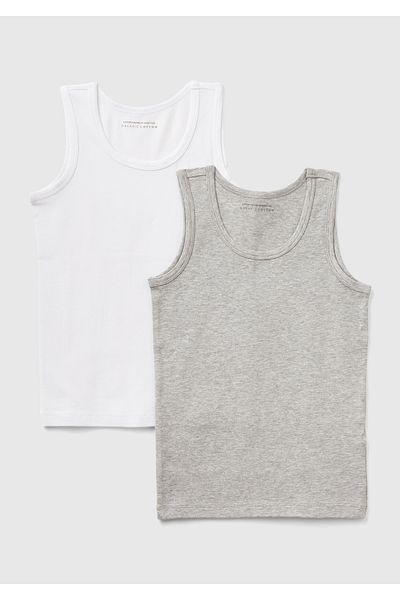 United Colors of Benetton Boy's Gray Melange Straps 2-Piece Solid Color Undershirt Set