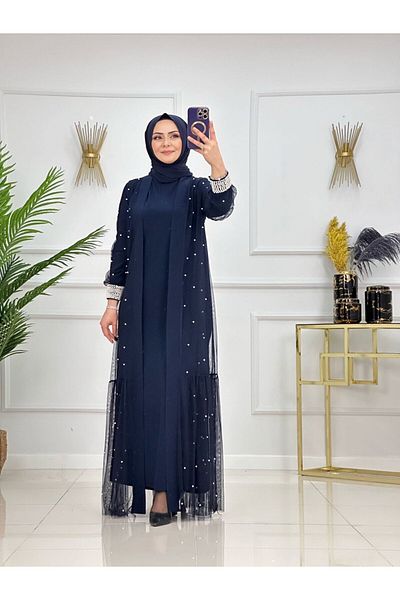 Enans Design Women's Tulle Abaya Set - Double Dress and Abaya Set