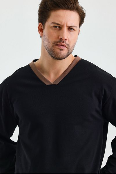 rammers Μπλουζάκι με μακρυμάνικο V λαιμόκοψη Άνετο εφαρμοστό μπλουζάκι