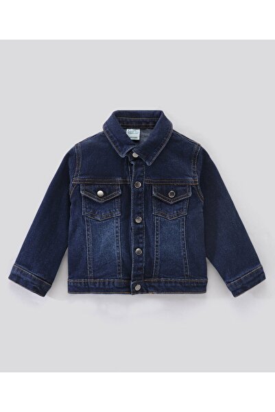 Bonfino Long Sleeve Denim Jacket With Patch Pocket and Front Snap Buttons - Dark Blue