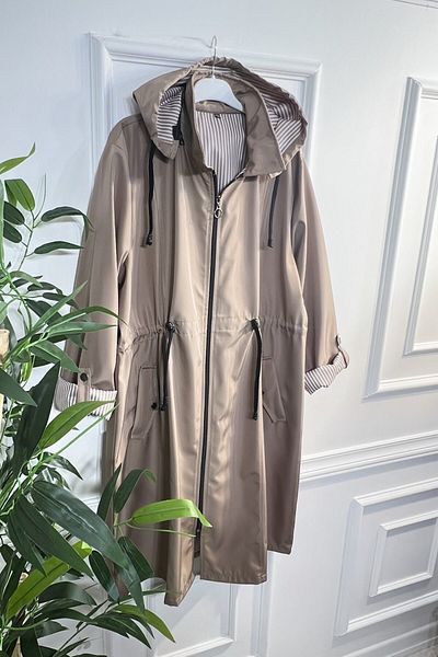 Aşkı Endam Μπεζ Dream Striped Hooded Trench - Μεσαίο μέγεθος