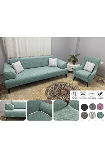 etleshome Jakarlı 3 3 1 1 Lastikli Kanepe Örtüsü | Lastikli Koltuk Örtüsü | K...