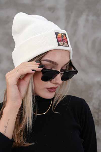 Glove workshop Unisex Beanie Beanie (Soccer) with Acrylic Knitted Logo - Cream