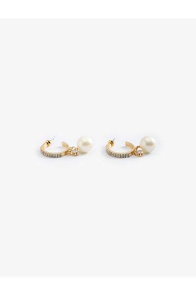 Koton Pearl Detailed Hoop Earrings - Dangle Steel Mix